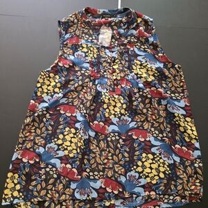 Vibrant Floral Sleeveless Blouse - Red, Blue, Yellow